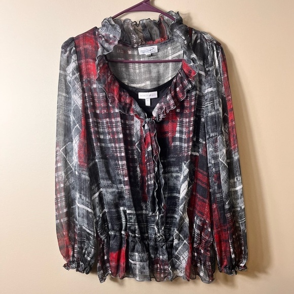 Fashion Bug Sheer Ruffled Blouse Fairy Grunge Y2K Whimsygoth Medium Vintage - Picture 13 of 13